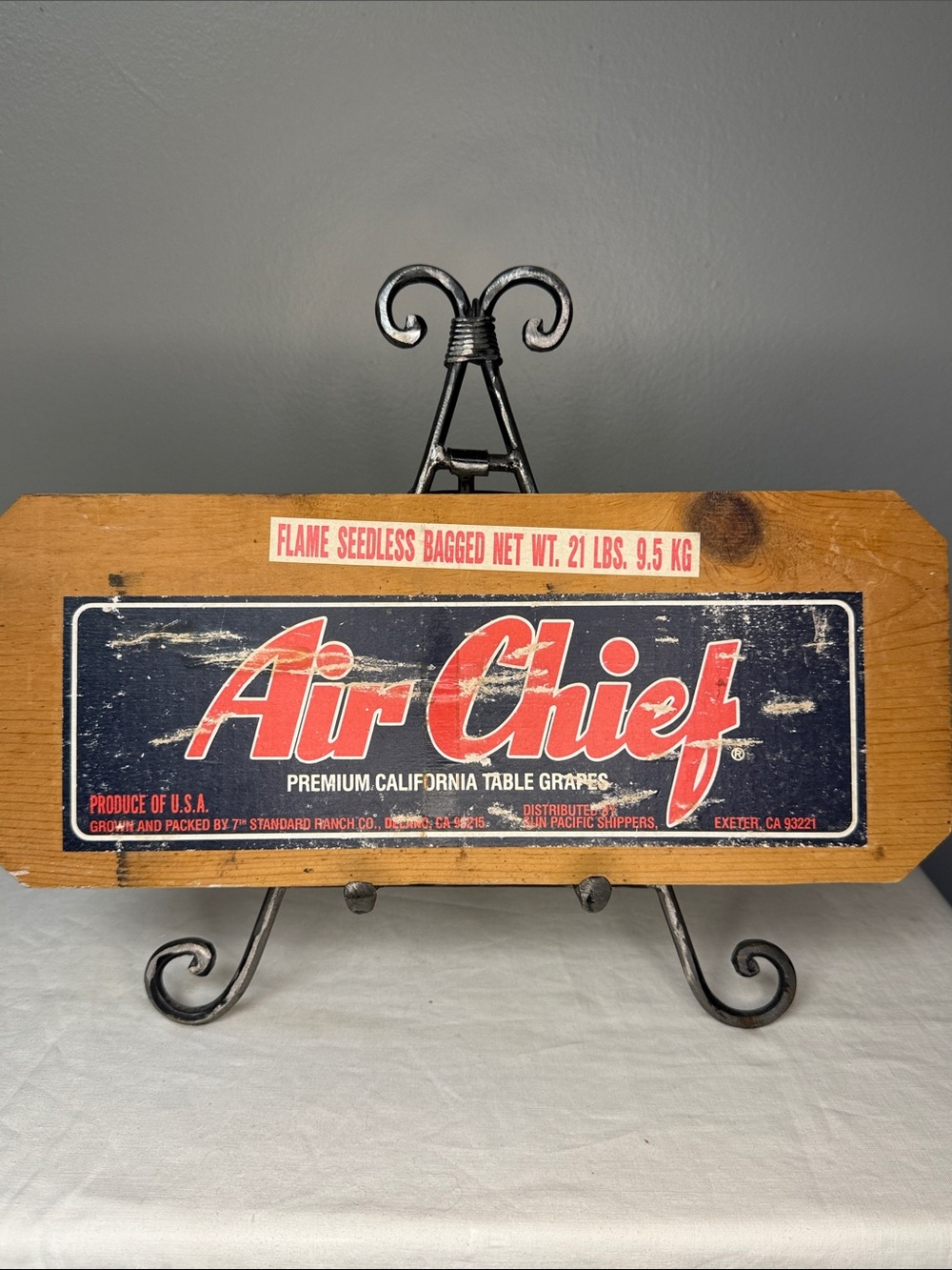 Vintage Air Chief California Grapes Wooden Produce Crate Sign Advertising 13.5”